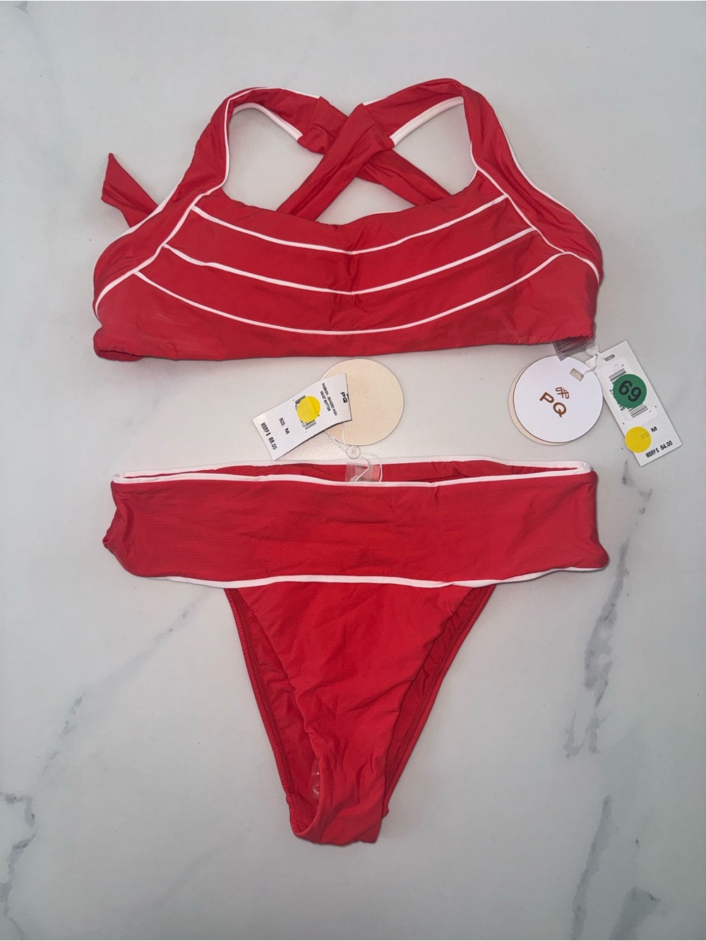 PQ Swim Red and White Striped Bikini Set